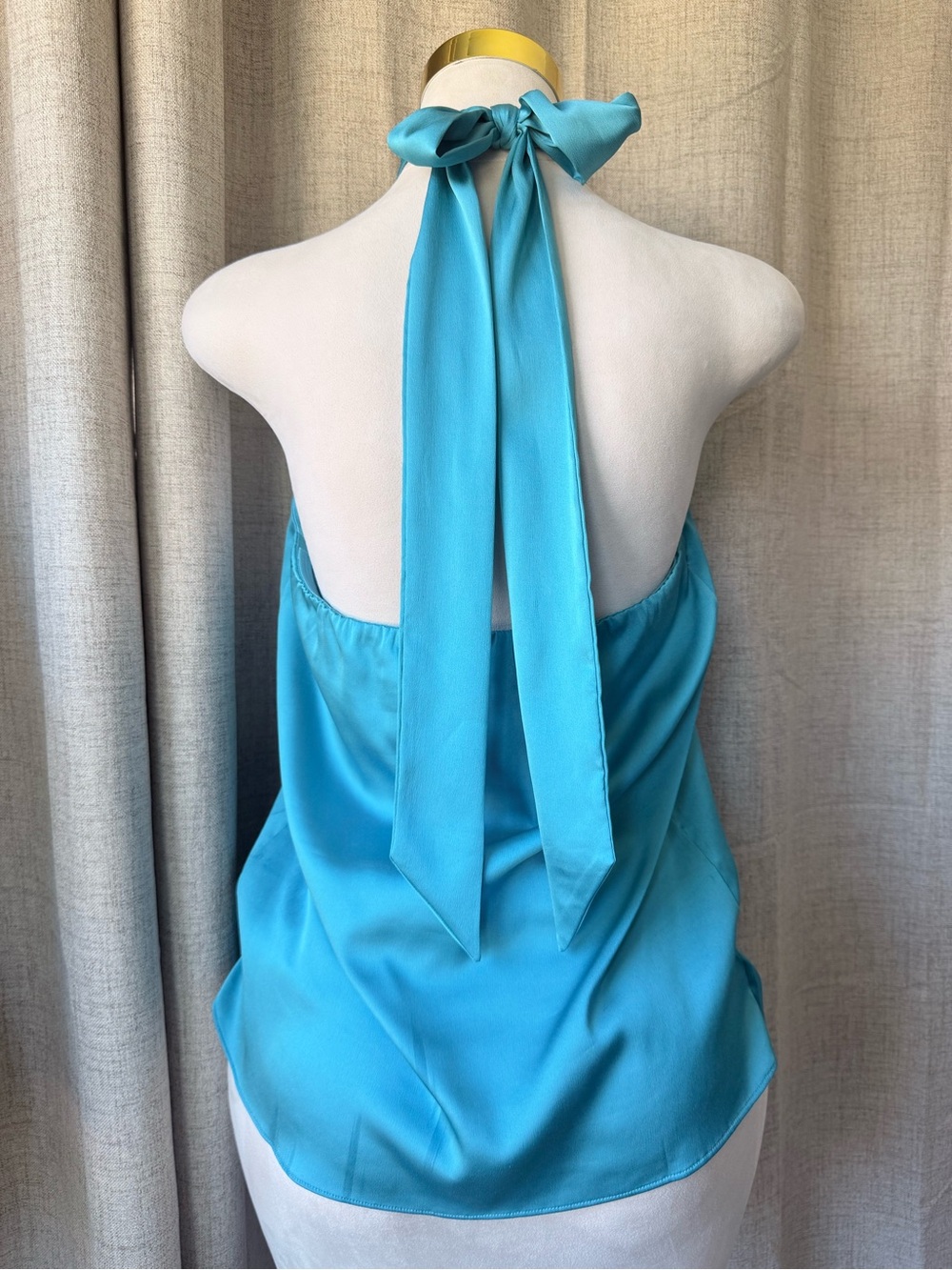 WHBM White House Black Market Turquoise Halter Tie Neck Blouse Size 12 - Picture 5 of 6
